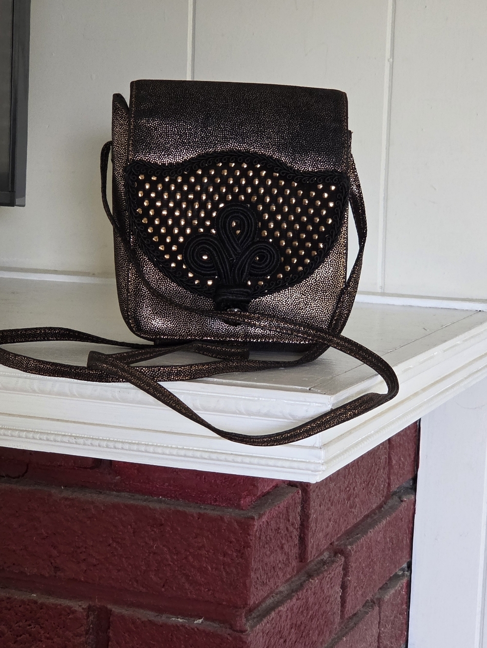 Rodo Metallic Bronze Fabric, Embroidered Detail Front Bag